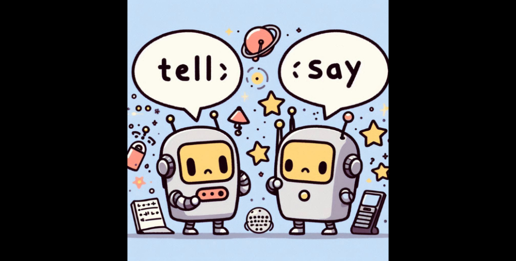 ブログ画像:tell と say の違いについての説明。
